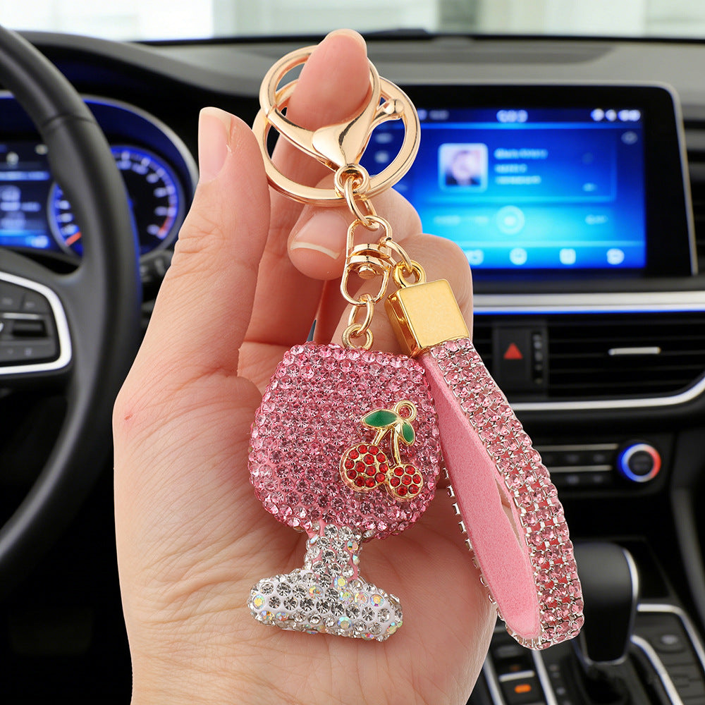 Wholesale Cross-Border Wine Glass Keychain with Diamonds,  Mini Wine Glass Car Keychain Pendant,  Creative Bag Accessories