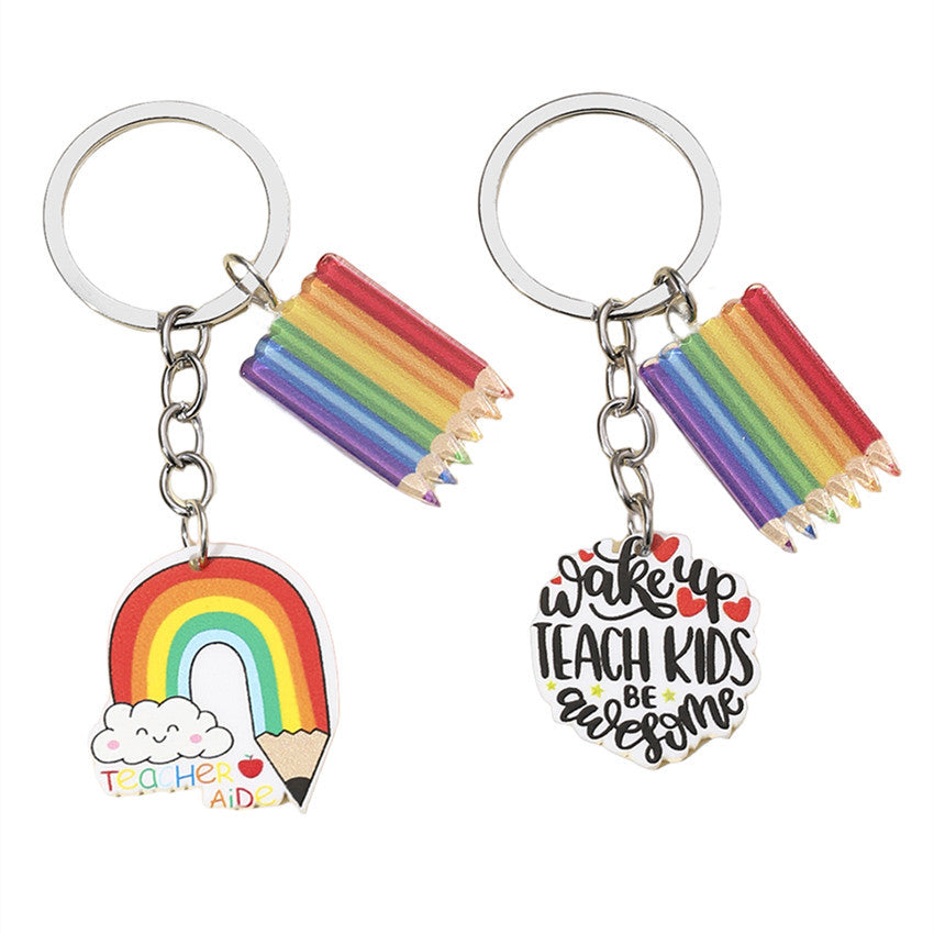Wholesale Rainbow Pencil Teacher Acrylic Keychain Creative Keychain ACC-KC-RongR028