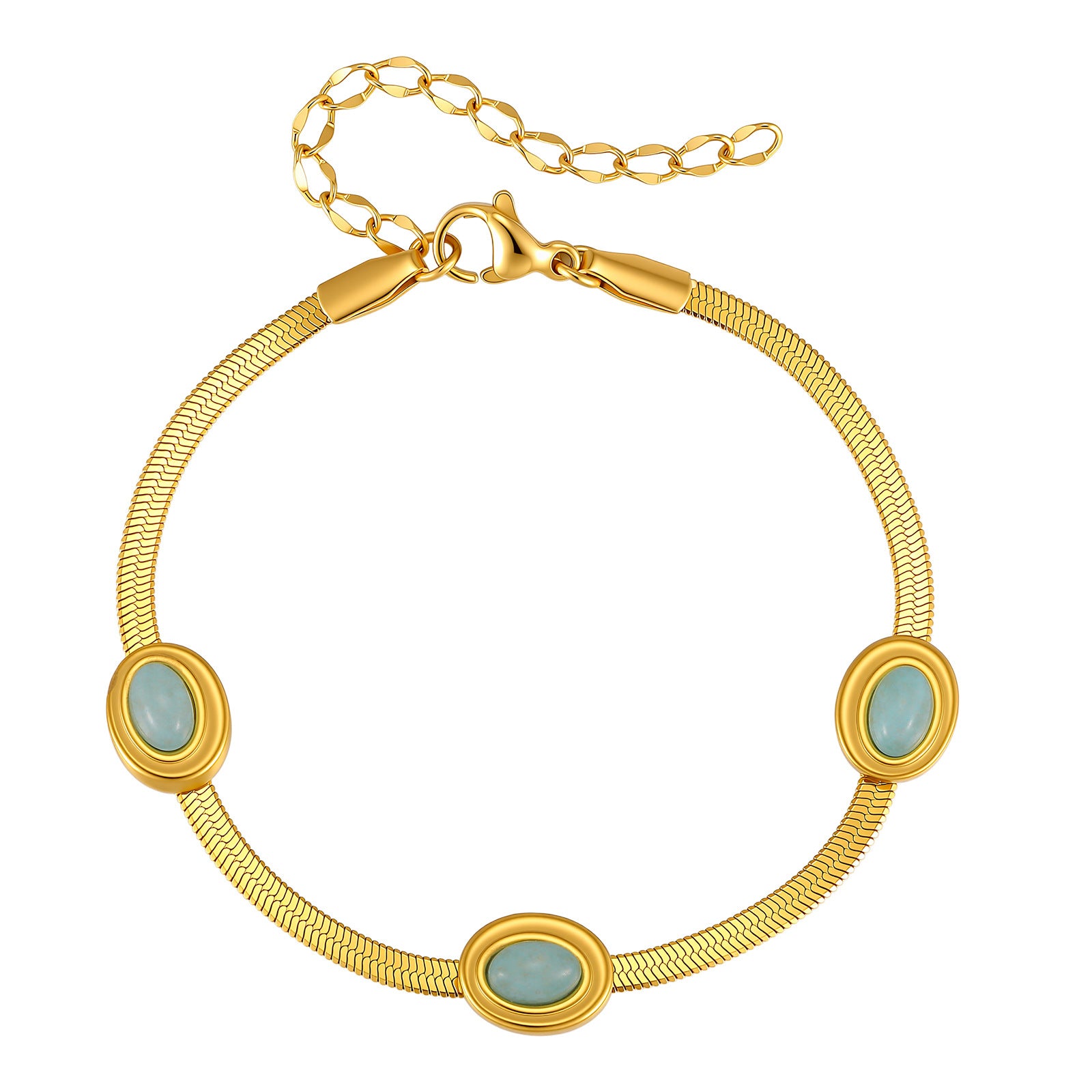Wholesale Gold Plated Stainless Steel Natural Stone Blade Chain Bracelet Vintage Retro Women S Fashion Jewelry Gift Boutique Resale