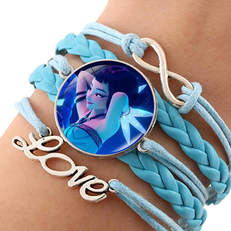 Wholesale kpop anime leather multi-layer blue braided hand jewelry