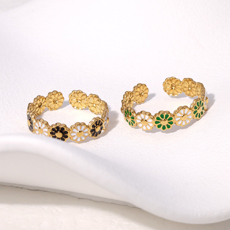 Wholesale French Flower Stainless Steel Ring Open Adjustable Fashion Jewelry Accessory Gift