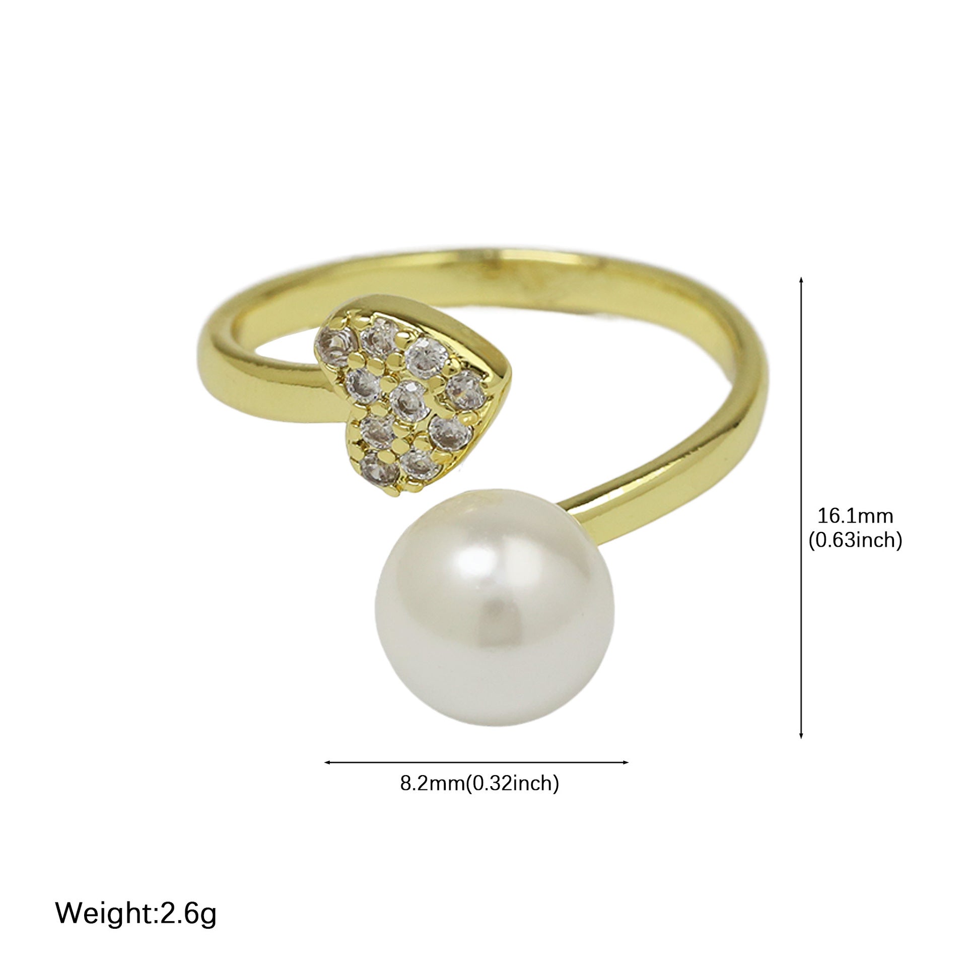Wholesale European and American E-Commerce Hot-Selling Autumn New Round Pearl Love Geometric Fashion Women' s Open Light Luxury Ring