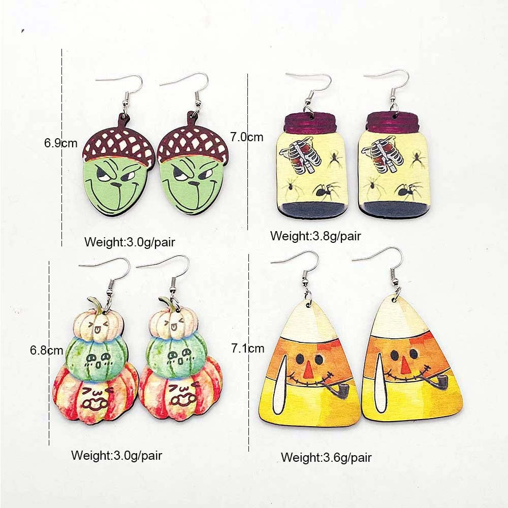 Wholesale  Halloween wooden earrings  pumpkin pine cone print  earrings