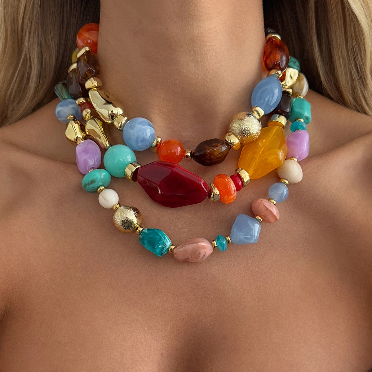 Wholesale Boho Vintage Resin Beaded Necklace Fashion Accessory Gift