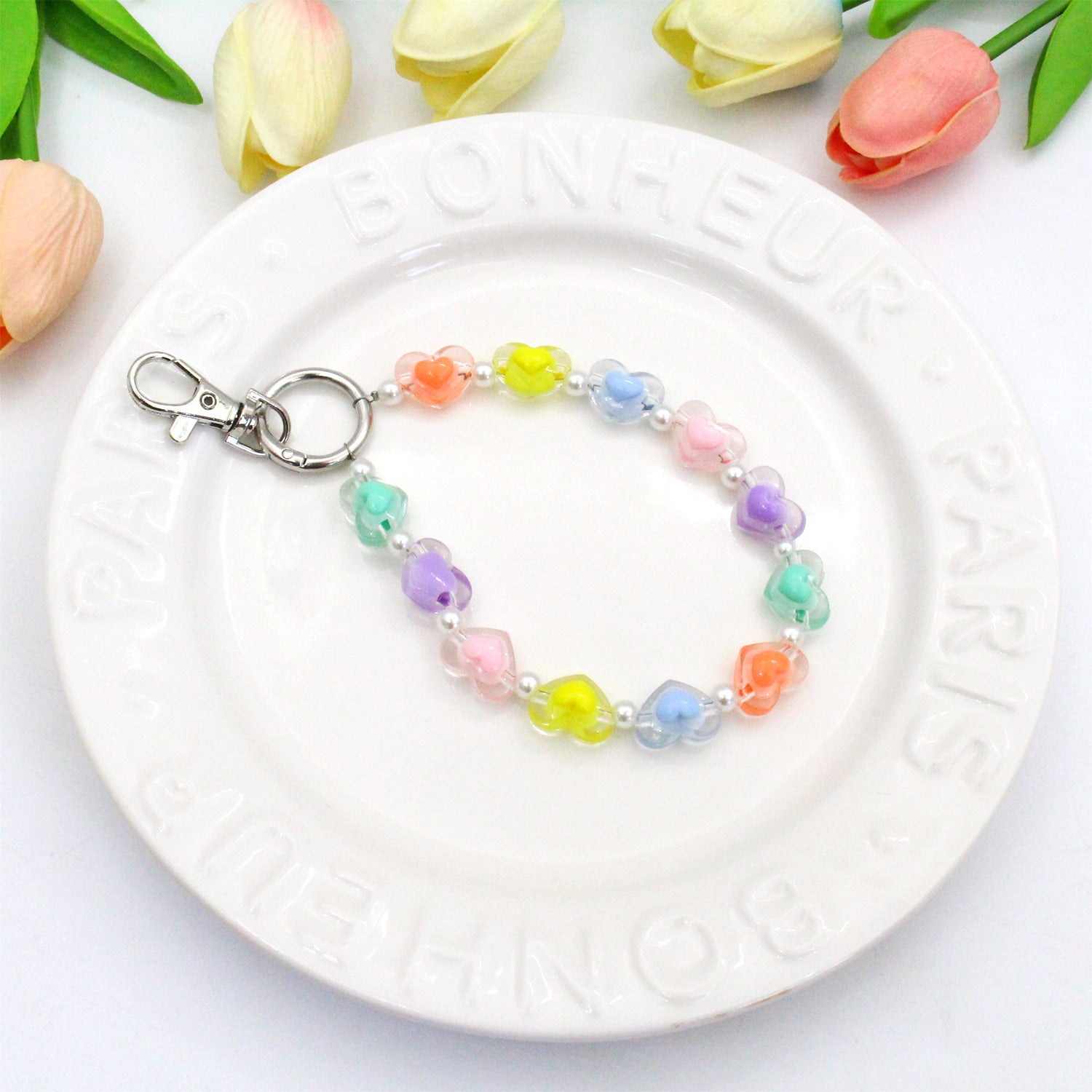 Wholesale Creative Candy Color Flower Beads Lanyard Keychains ACC-KC-Jiuxing005