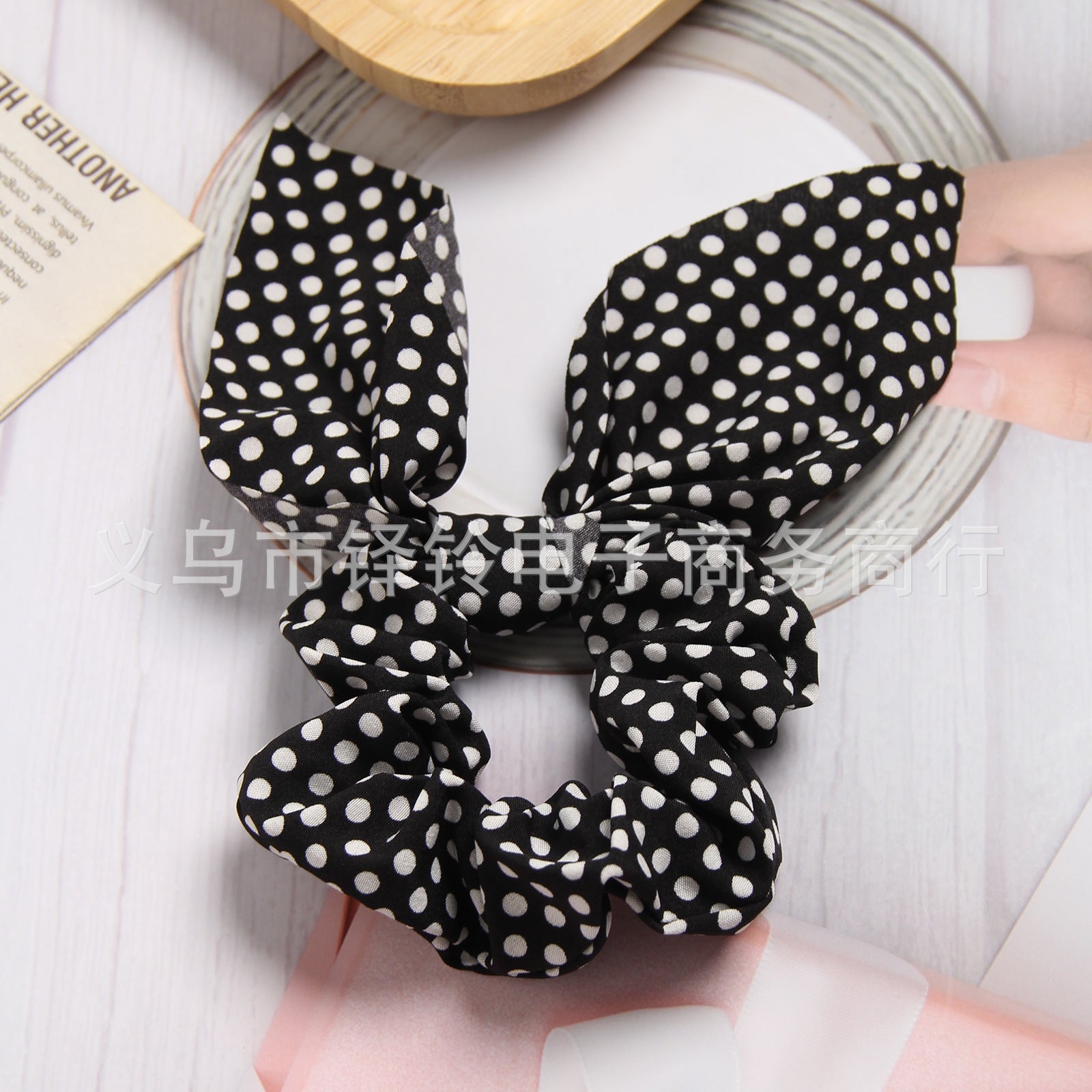 Wholesale Small wave dot knot rabbit ears hair ring Korean women' s head rope hair band