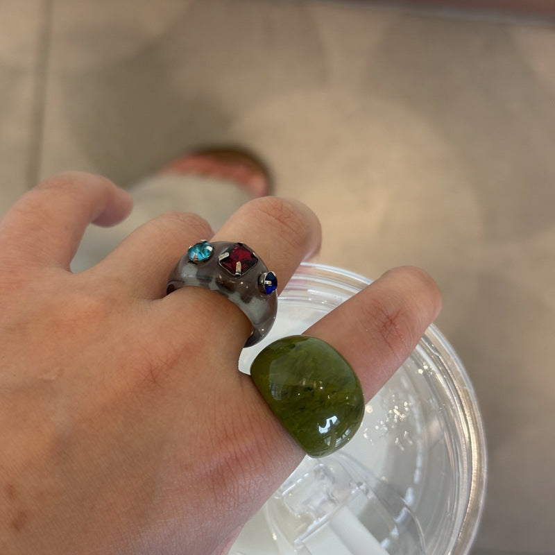 Wholesale Colorful Rhinestone Stacking Ring Plastic Geometric Women Fashion Jewelry Accessory Boutique Resale