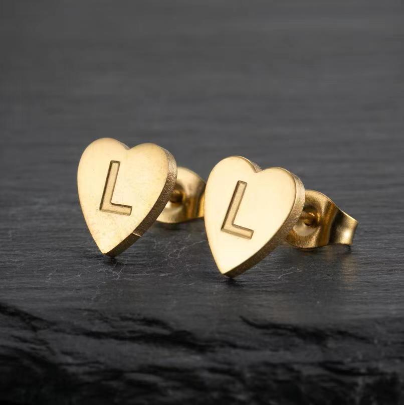 Wholesale Love Earrings English Letters Retro Gold and Silver Earrings Heart Earrings Titanium Steel ACC-ES-FaDiniya001