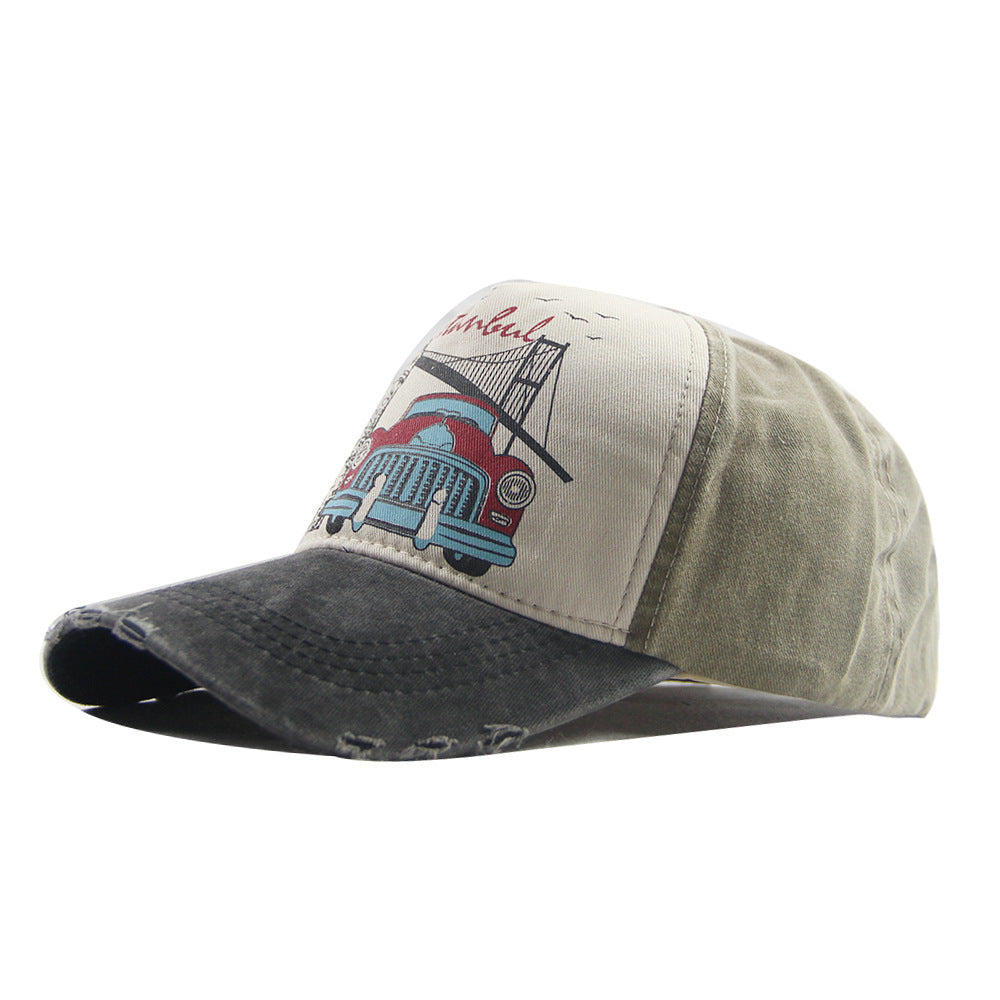 Wholesale Trendy Five Panel Trucker Baseball Cap Distressed Washed Cotton Burgundy With Navy Brim Outdoor Summer Sun Hat For Casual Wear