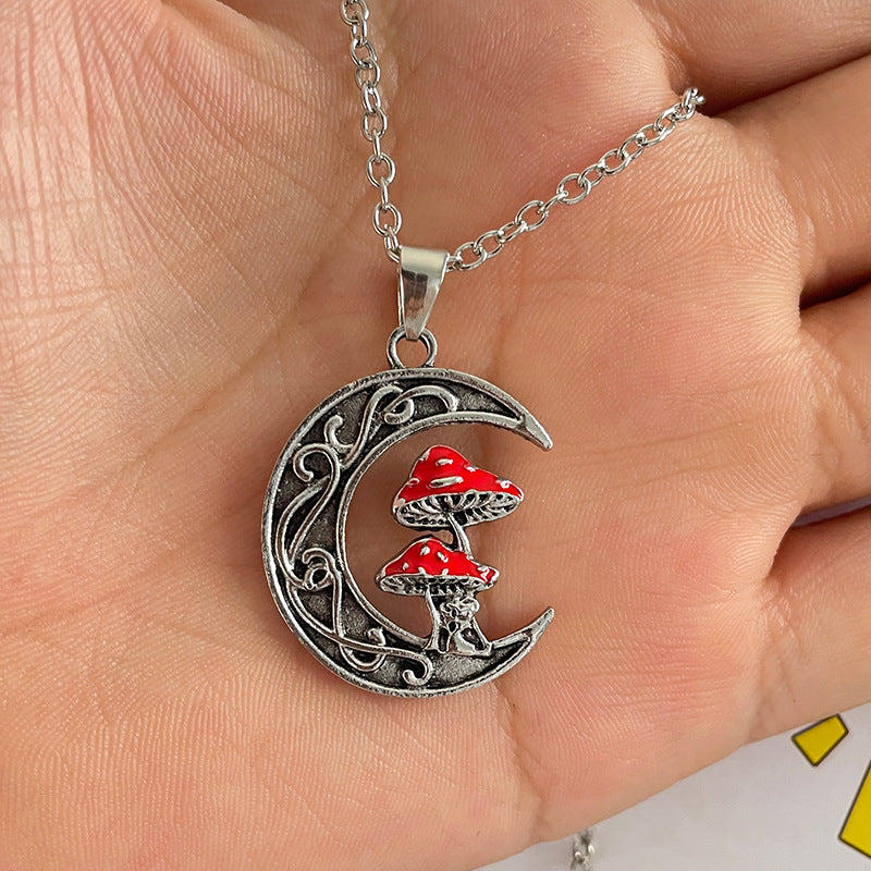 Wholesale  fashion unique moon cute little girl red mushroom pendant necklace