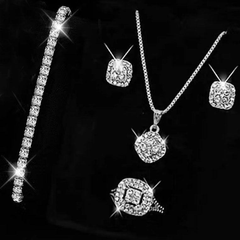 Wholesale Engagement Ring Earrings Rings Earrings Necklace Bracelet Four Piece Set ACC-NE-AnHe007