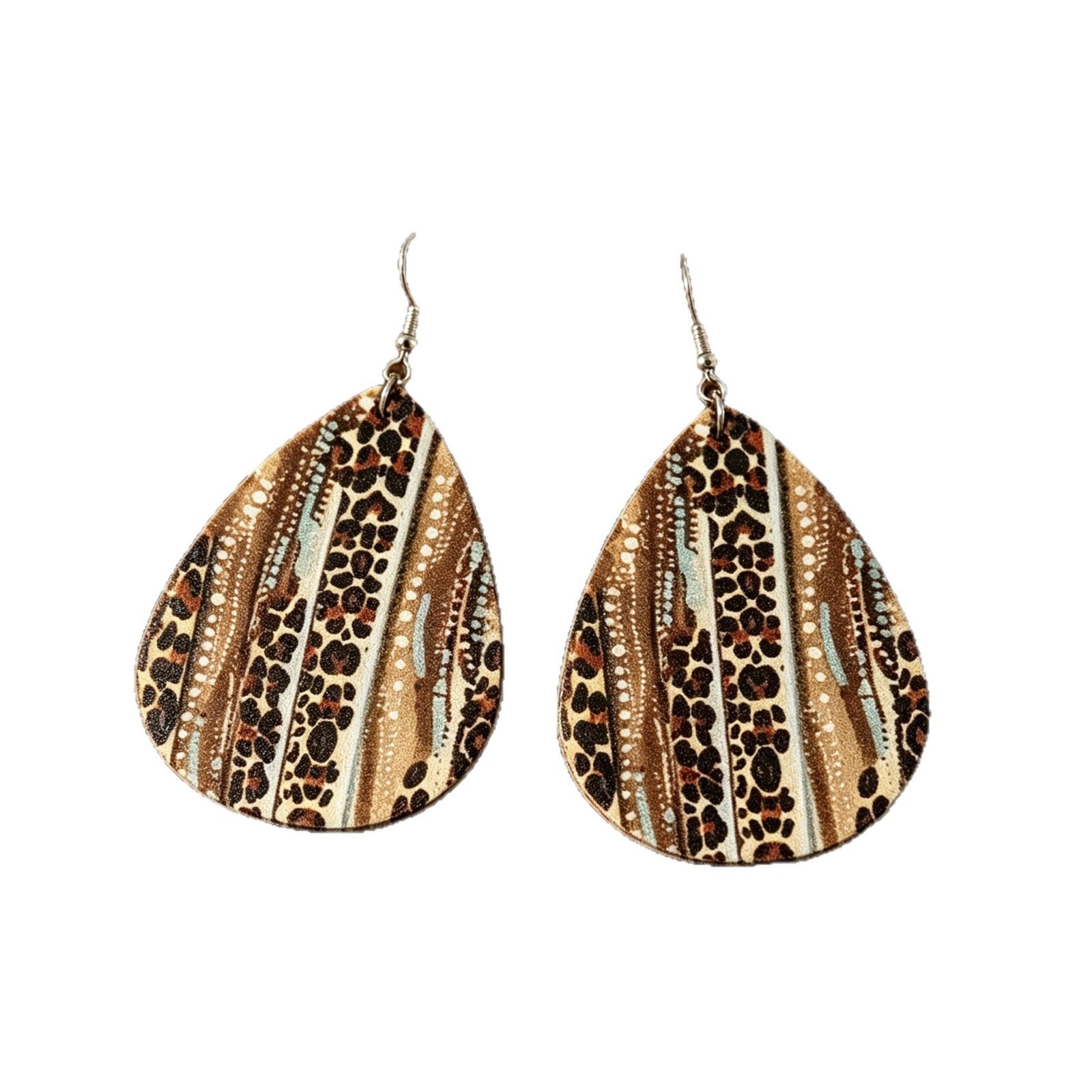 Wholesale Leather Western Cowboy Leopard Print Teardrop Earrings Retro Fashion Accessory