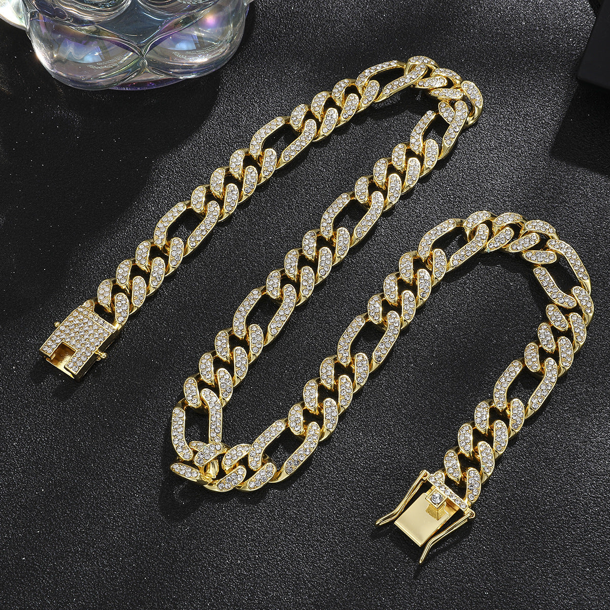 Wholesale Alloy Heavy-duty Full Diamond Cuban Chain Diamond-studded Men's Hip-hop Style Thick Necklace ACC-NE-MeiWeite002