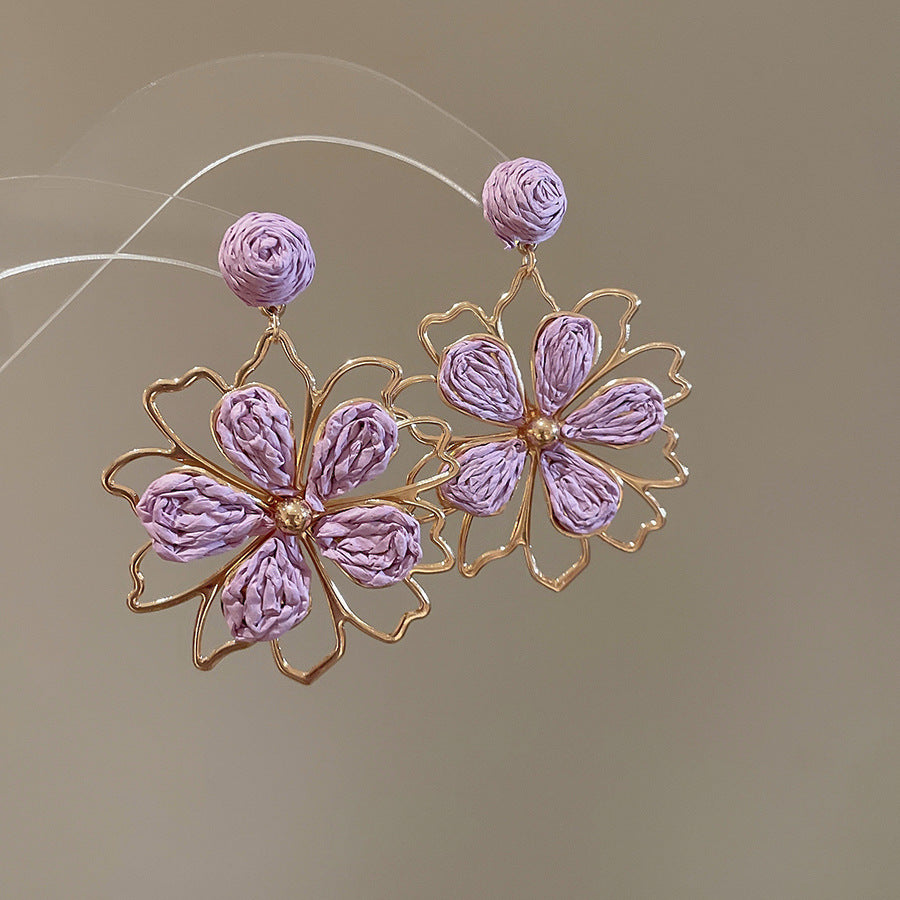 Wholesale  hollowed-out flower silver needle earrings