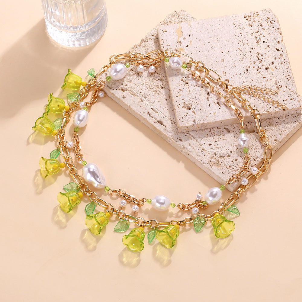 Wholesale Layered Color Flower Pendant Necklace