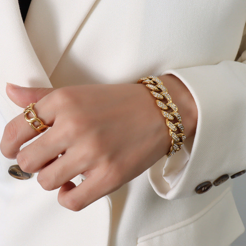 Wholesale Cuban bracelet alloy double row Diamond couple bracelet