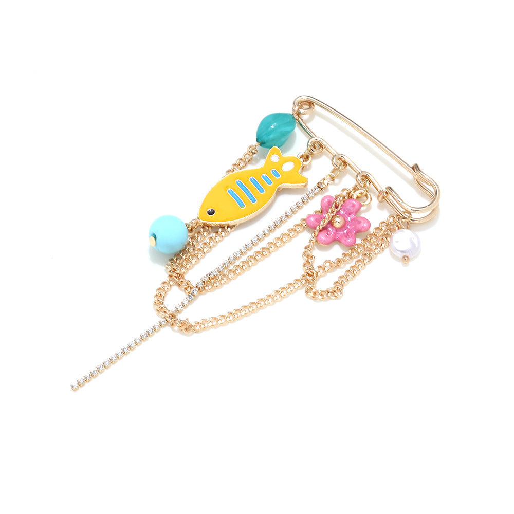 Wholesale Tropical fish and flower brooch marine animal element waistband pin clothing accessory