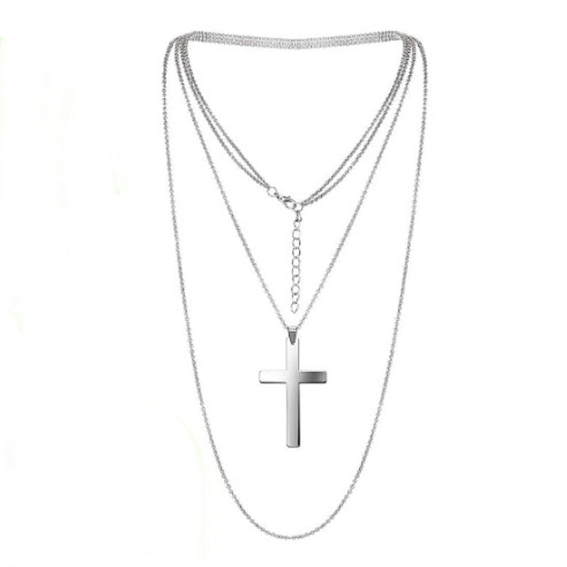 Wholesale   Cross Double Layer Necklace Vintage Black Cross Earrings Set