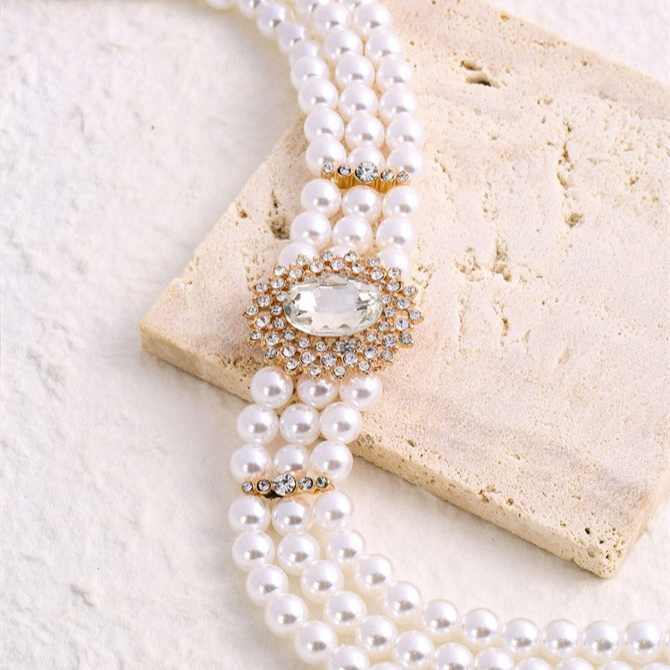 Wholesale Crystal Diamond Multi-Row  Pearl Necklace  Exaggerated Necklaces