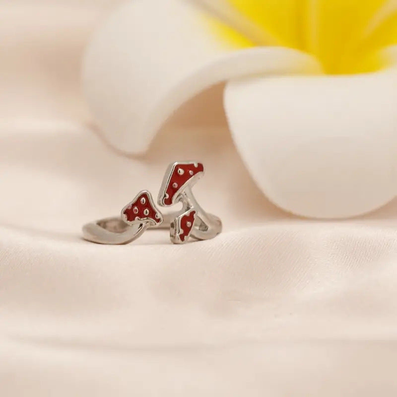 Wholesale Alloy Red Mushroom Ring Cute Simple Everyday Jewelry Accessory