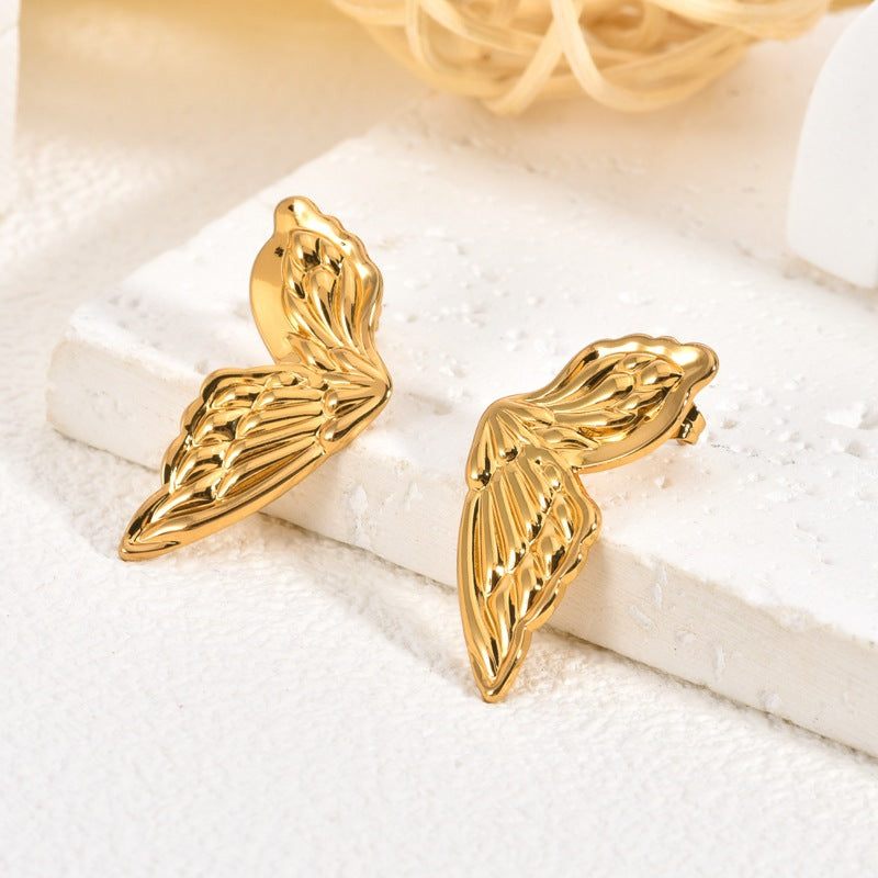 Wholesale 2PCS Stainless Steel Butterfly Fishtail Wing Earrings
