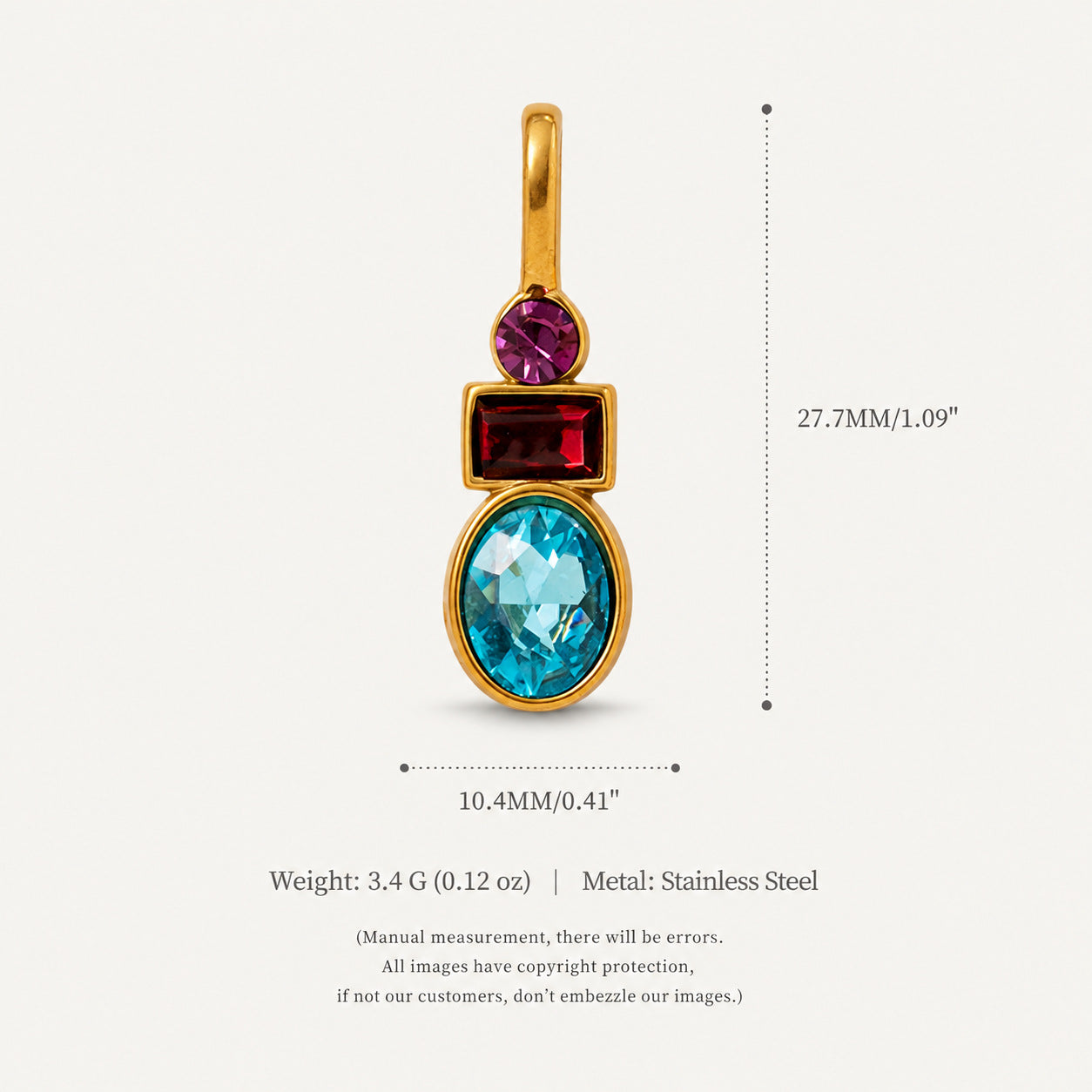 Wholesale Modern Stainless Steel DIY Pendant Jewelry Accessory With Colorful Zircon And Natural Stone For Necklace Bracelet Or Bag Charm