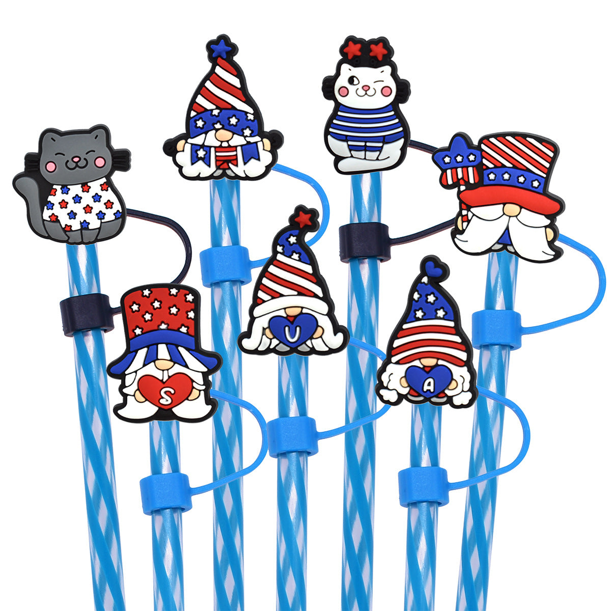 Wholesale Random 100pcs American Independence Day Straw Tube Cap 10mm Soft Plastic Straw Decoration Straw Cover ACC-SCR-RYY048