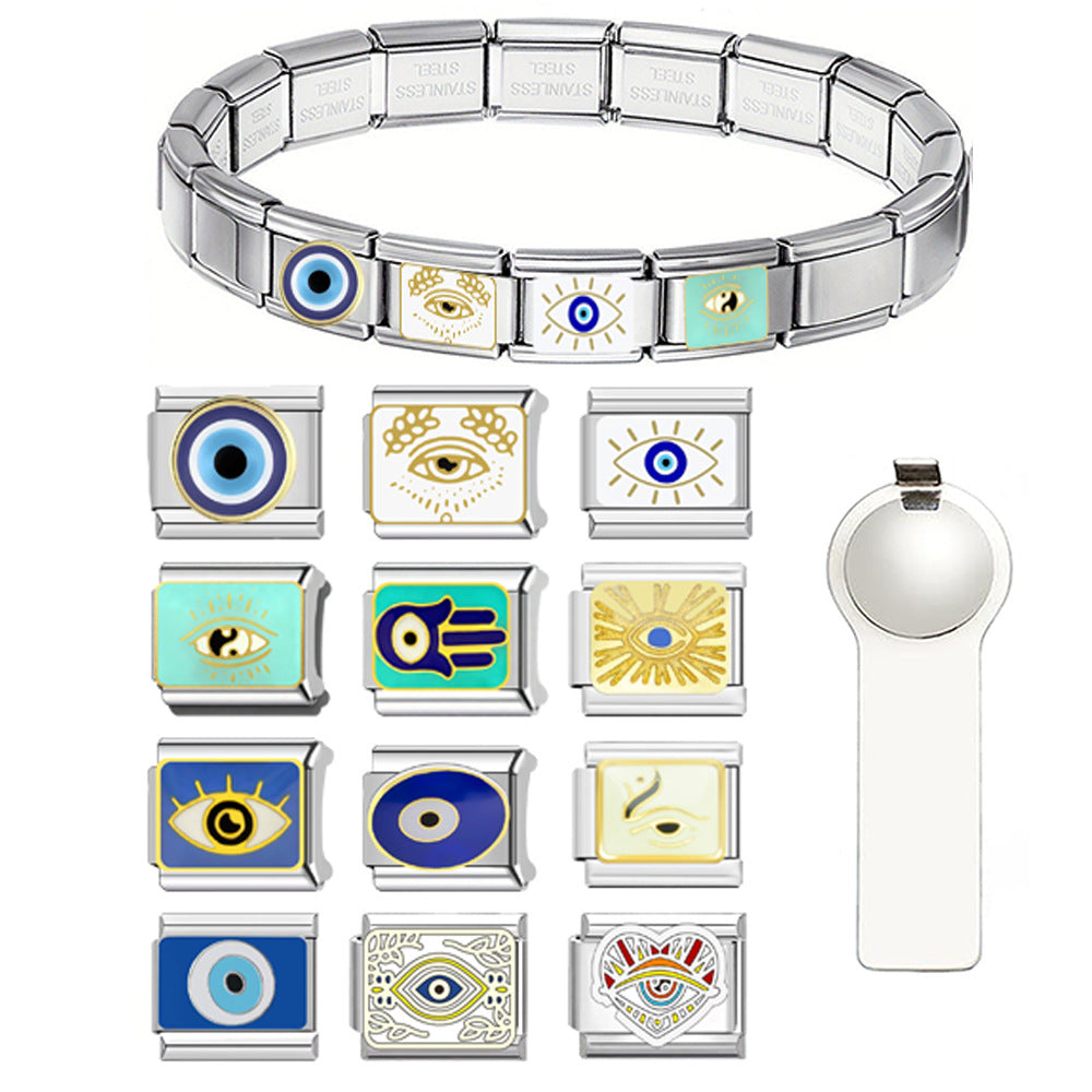 Wholesale Stylish Stainless Steel Italian Evil Eye Module Bracelet - Fashion Accessory Resale