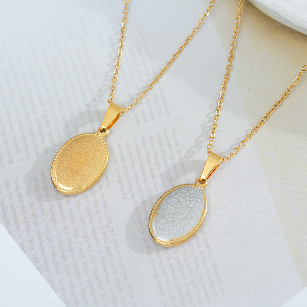 Wholesale Religious Oval Pendant Necklace,  Titanium Steel Electroplated Jewelry Accessory