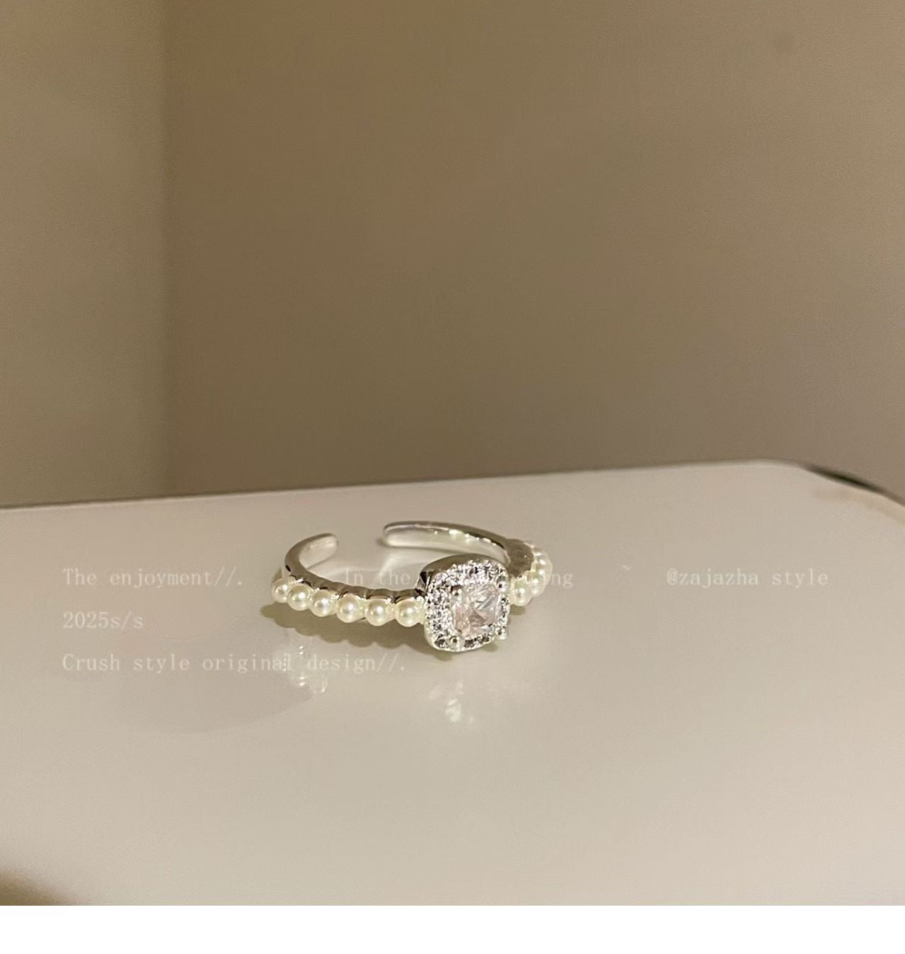 Wholesale Adjustable Lace Pearl Zircon Ring Women Star Moon Glacier Blue Design Open Ring Jewelry Gift Boutique Resale