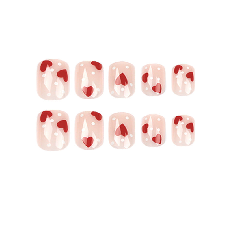 Wholesale 24 Pieces/box Valentine's Day Short Red Polka Dot Heart Wearable Nail Press-on Nails Kits ACC-NS-LeFan016