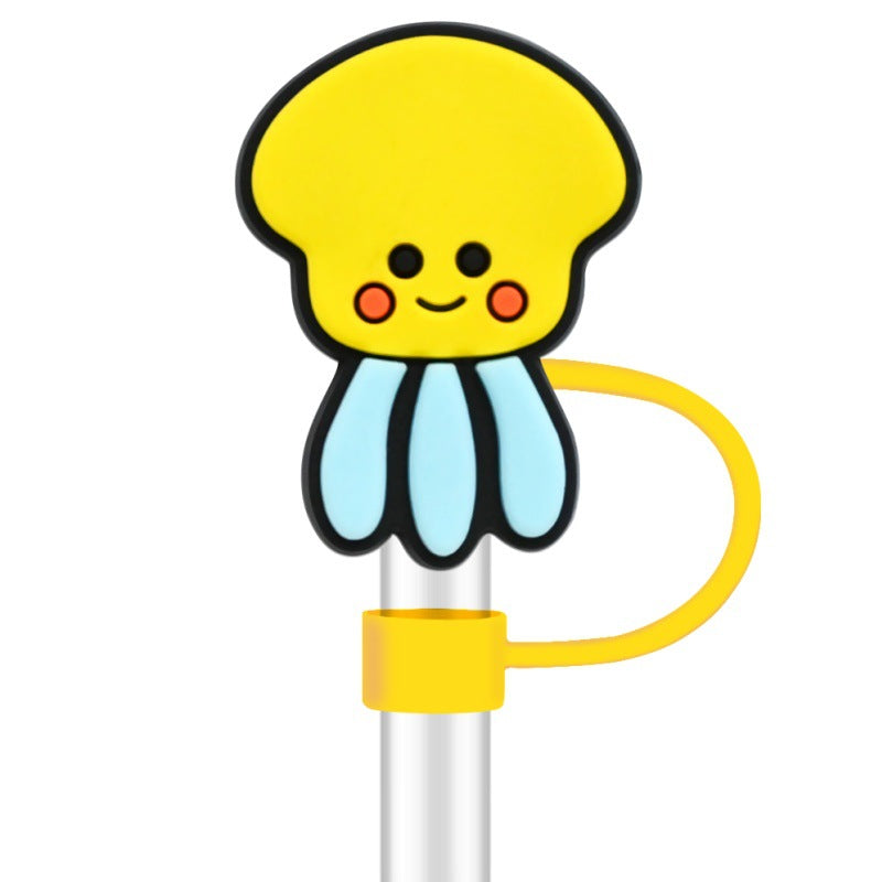 Wholesale Random 100pcs Cute Cartoon Doll 10mm PVC Soft Straw Tube Cap