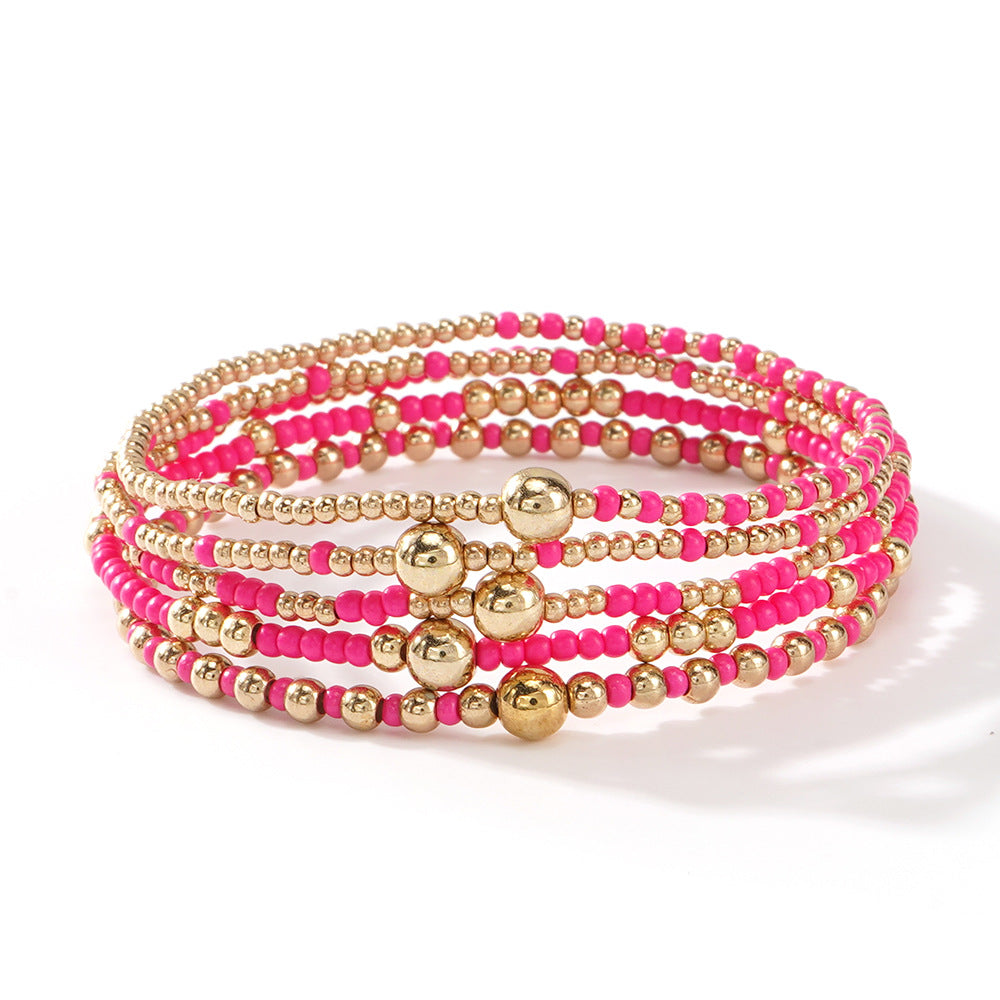 Wholesale Gold Tone Seed Bead Bracelet 5 Piece Set Hand Knitted Geometric Unisex Design Fashion Jewelry Accessory For Everyday Wear And Gifting