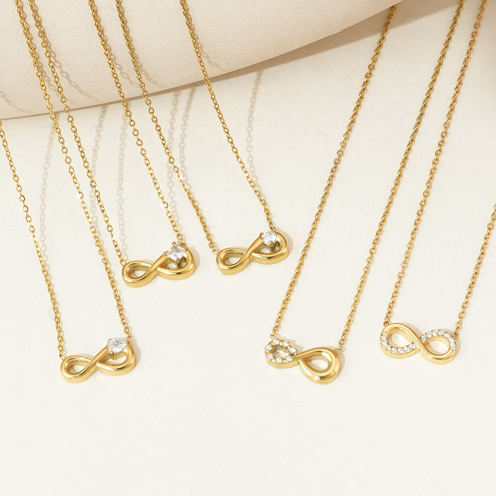 Wholesale Titanium steel infinity symbol necklace with zircon stones