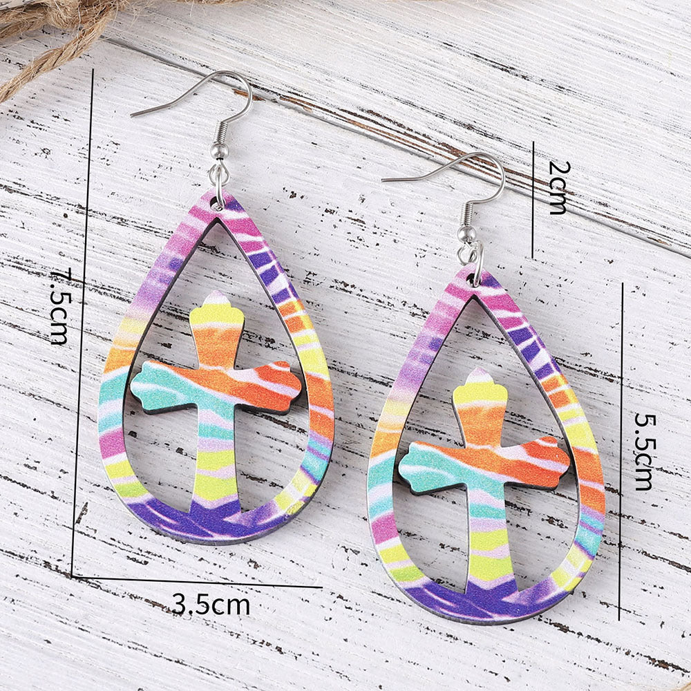 Wholesale Easter Egg Basket Hollow Water Drop Wooden Double Sided Earrings