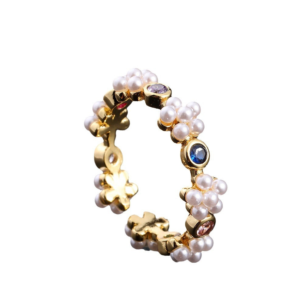 Wholesale European Fashion Sparkling Gold Plated Copper Zircon Open Ring Geometric Chic Jewelry Accessory Gift