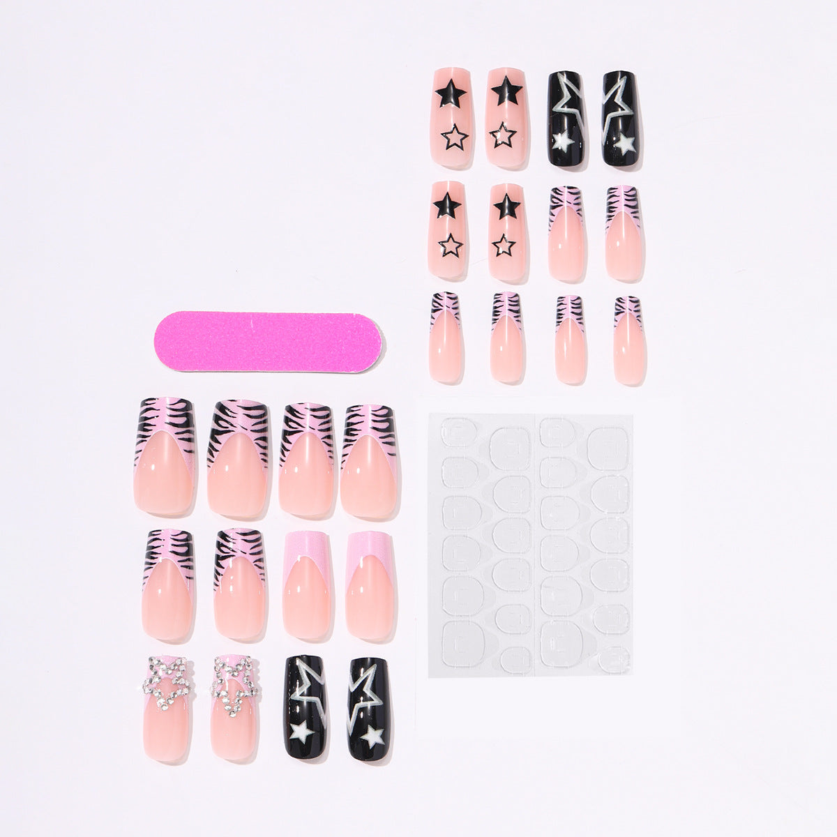 Wholesale 24 Pieces/  box Star Zebra Pattern Y2K Nails Kits Nail Stickers