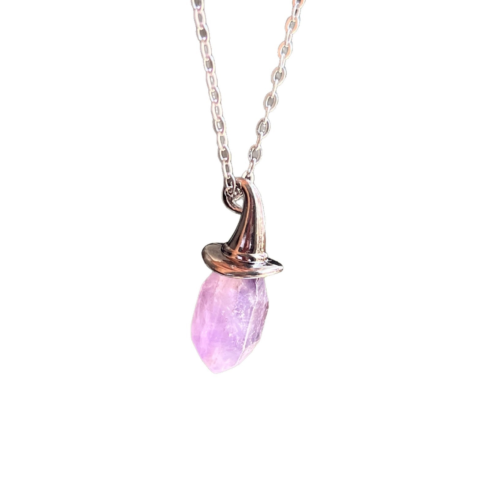 Wholesale Natural crystal amethyst hexagonal column witch hat pendant necklace