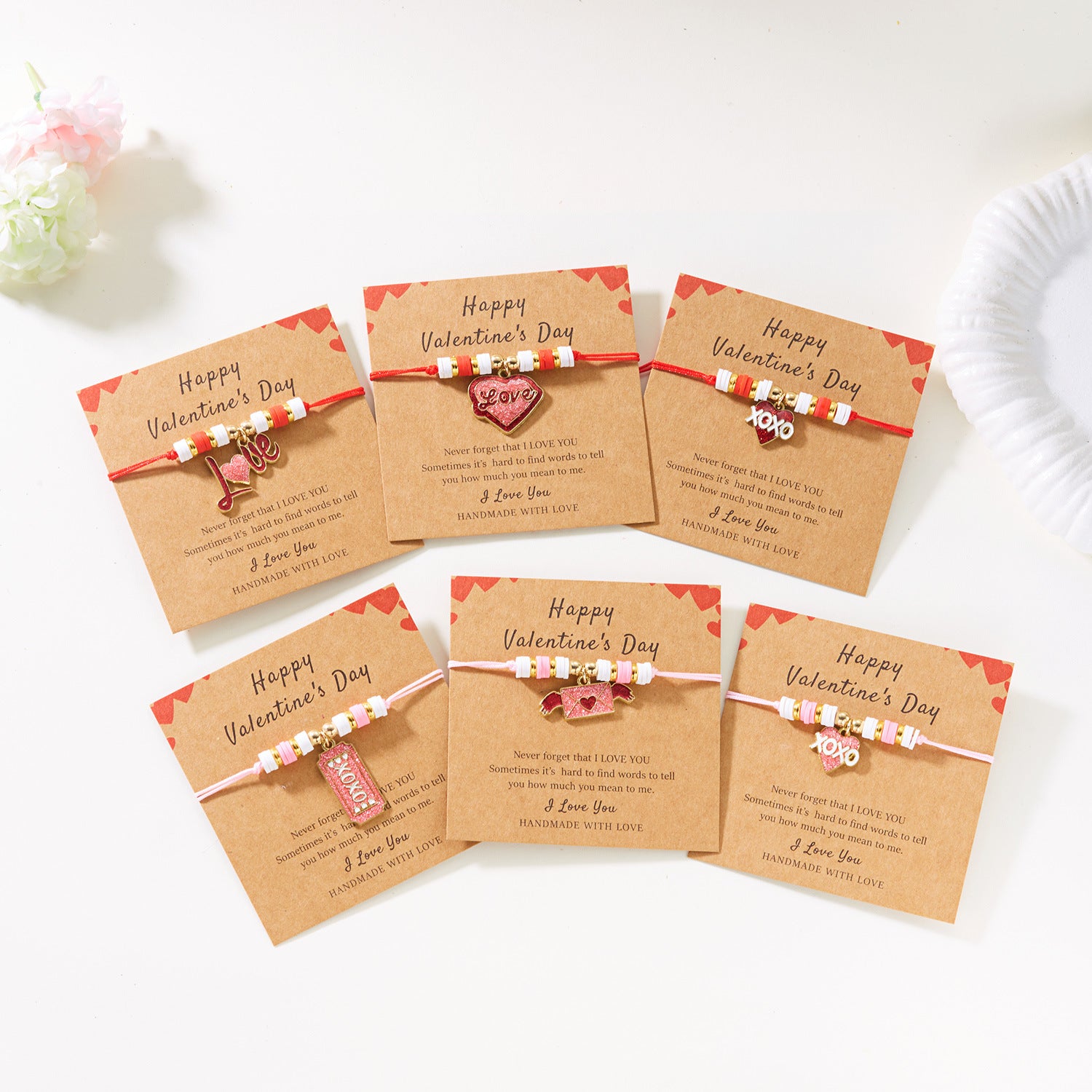 Wholesale Valentine' s Day  Pink Envelope Love Pendant Letter Love Braided Adjustable Bracelet