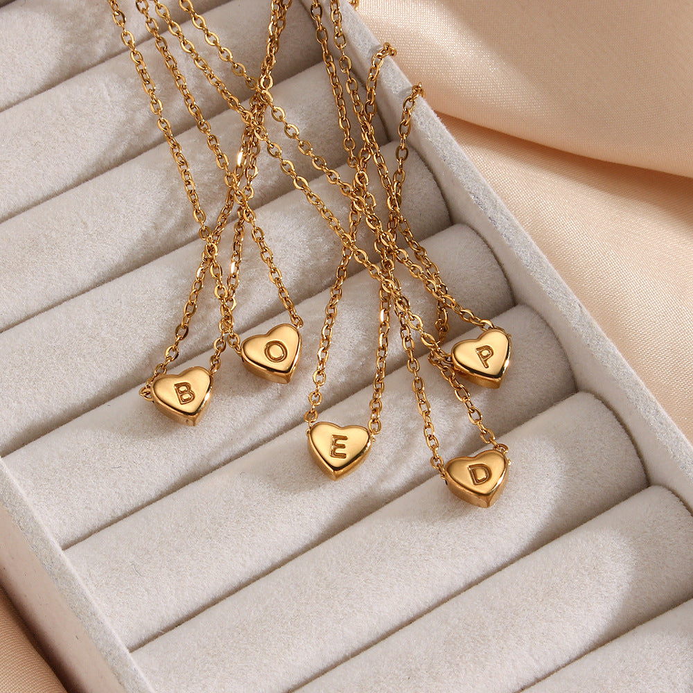 Wholesale Heart Shaped Stainless Steel Electroplated 18k Gold Heart Shaped Letter Pendant Necklaces ACC-NE-Mengj007