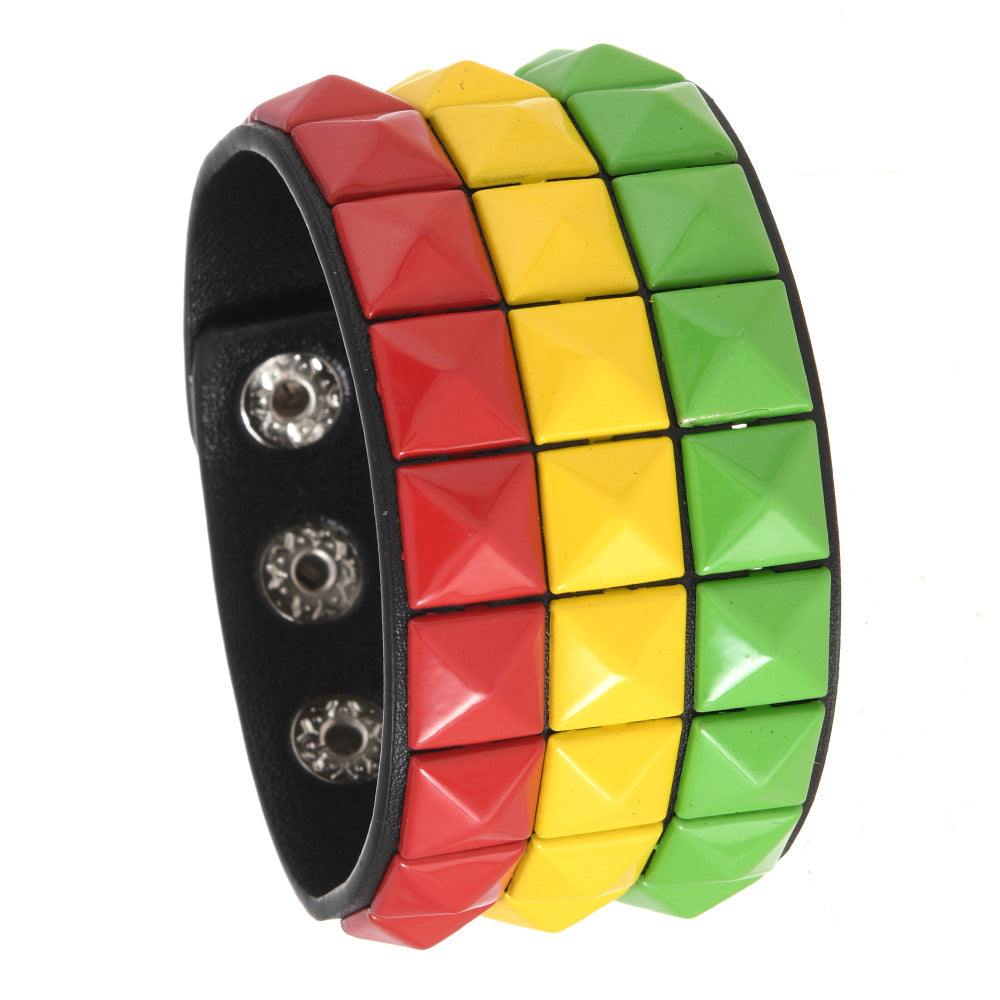 Wholesale Punk Multicolor Square Nail PU Bracelet Leather Bracelet