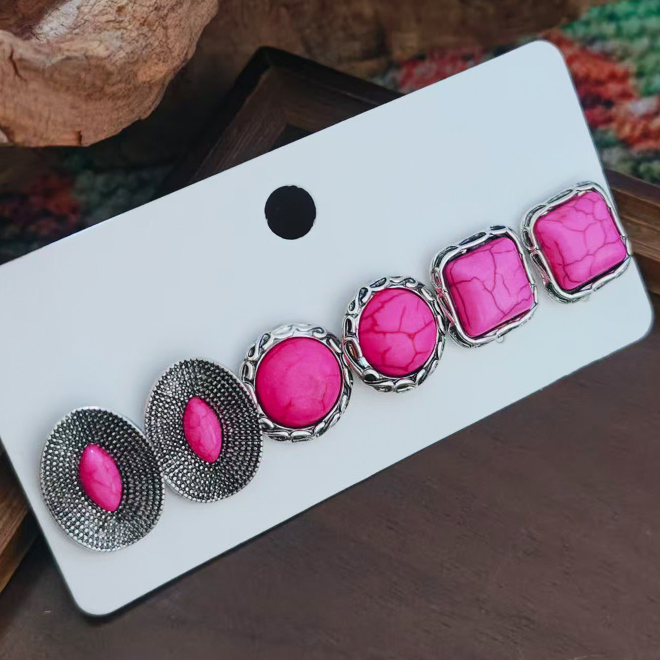Wholesale Retro Ethnic Turquoise Geometric Earrings Set For Women Stylish Everyday Jewelry Accessory