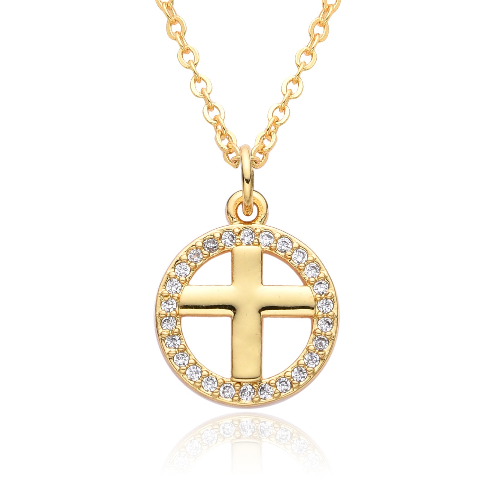 Wholesale retro cross micro inlaid zircon copper gold-plated necklace