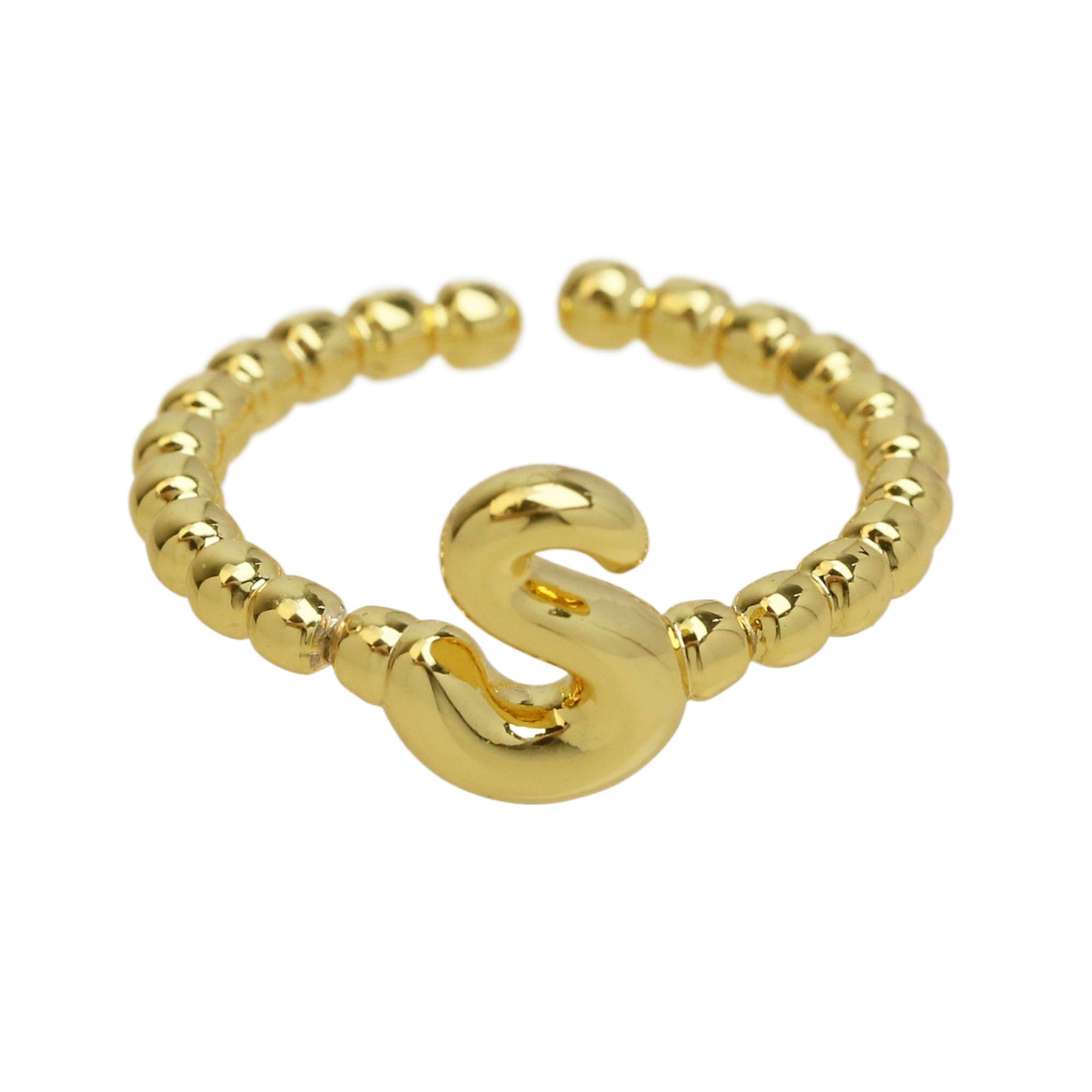 Wholesale  18k Golden Glaze Brass Bubble Balloon Letter  26 Ring