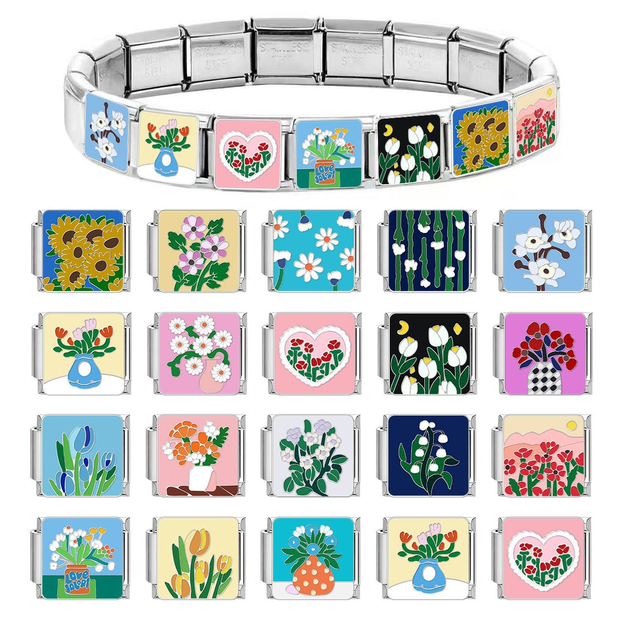Wholesale DIY modular bracelet with floral pattern,  original design,  Italian Charms Bracelet