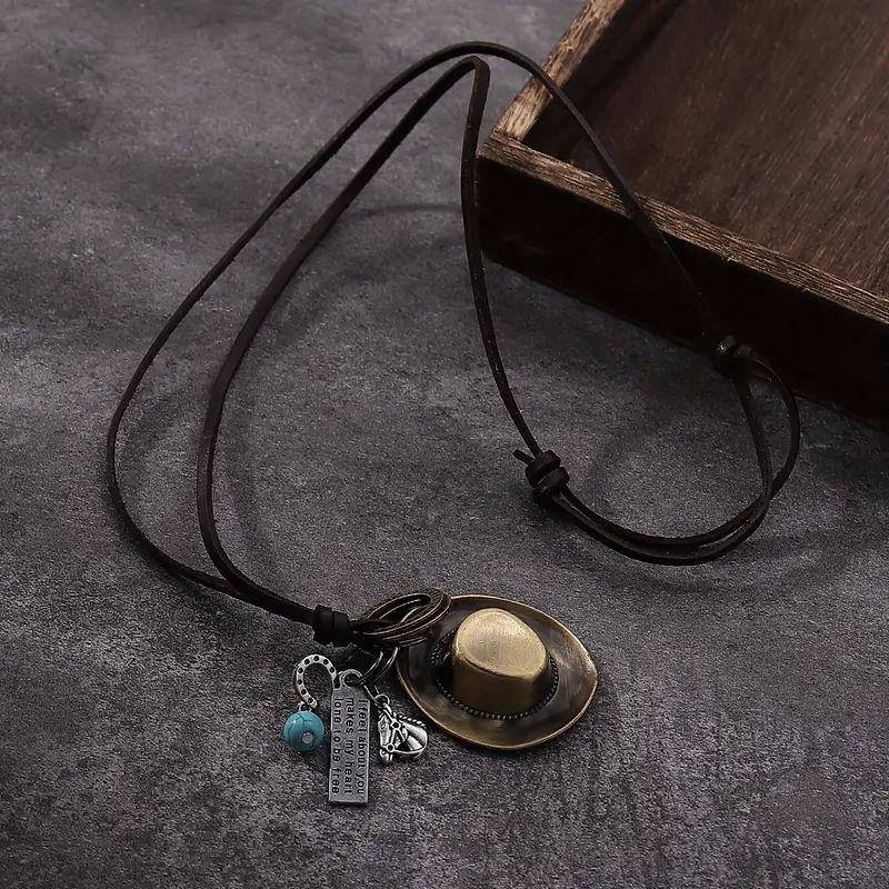 Wholesale Western Cowboy Hat Leather Necklace