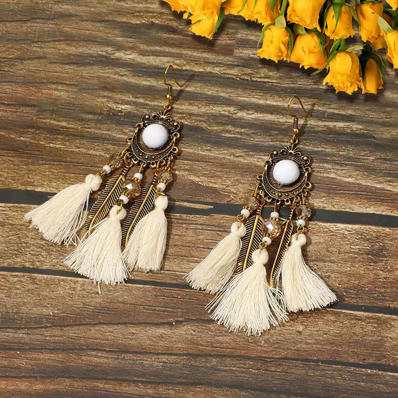 Wholesale Alloy Diamond Cut Bohemian Tassel Earrings Ethnic Style Fashion Accessory