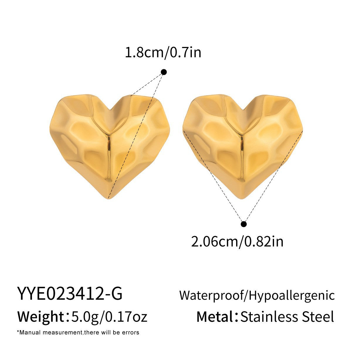 Wholesale Stylish Heart-Shaped Earrings Set PVD Stainless Steel 18K Gold Tone Fashion Accessory for Gift