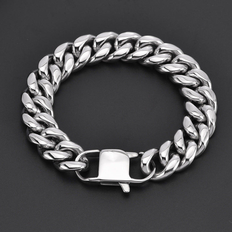Bracciale a catena cubana in acciaio al titanio largo 14 mm all'ingrosso