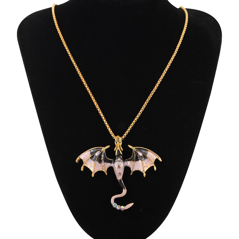 Wholesale  Retro Oil Dropping Cartoon Dragon Style Pendant Necklace